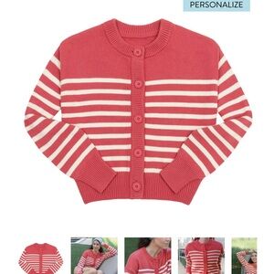Minnow women's red and cream stripe cropped knit cardigan